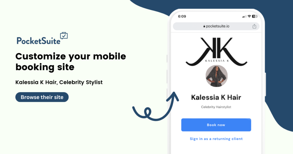 Pocketsuite salon booking software , kalessia k hair hairstylists booking page